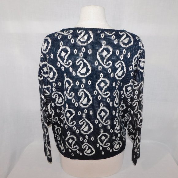 VTG Joan Harper Black White Paisley Pattern oversized Pullover Sweater Women M - Picture 6 of 9
